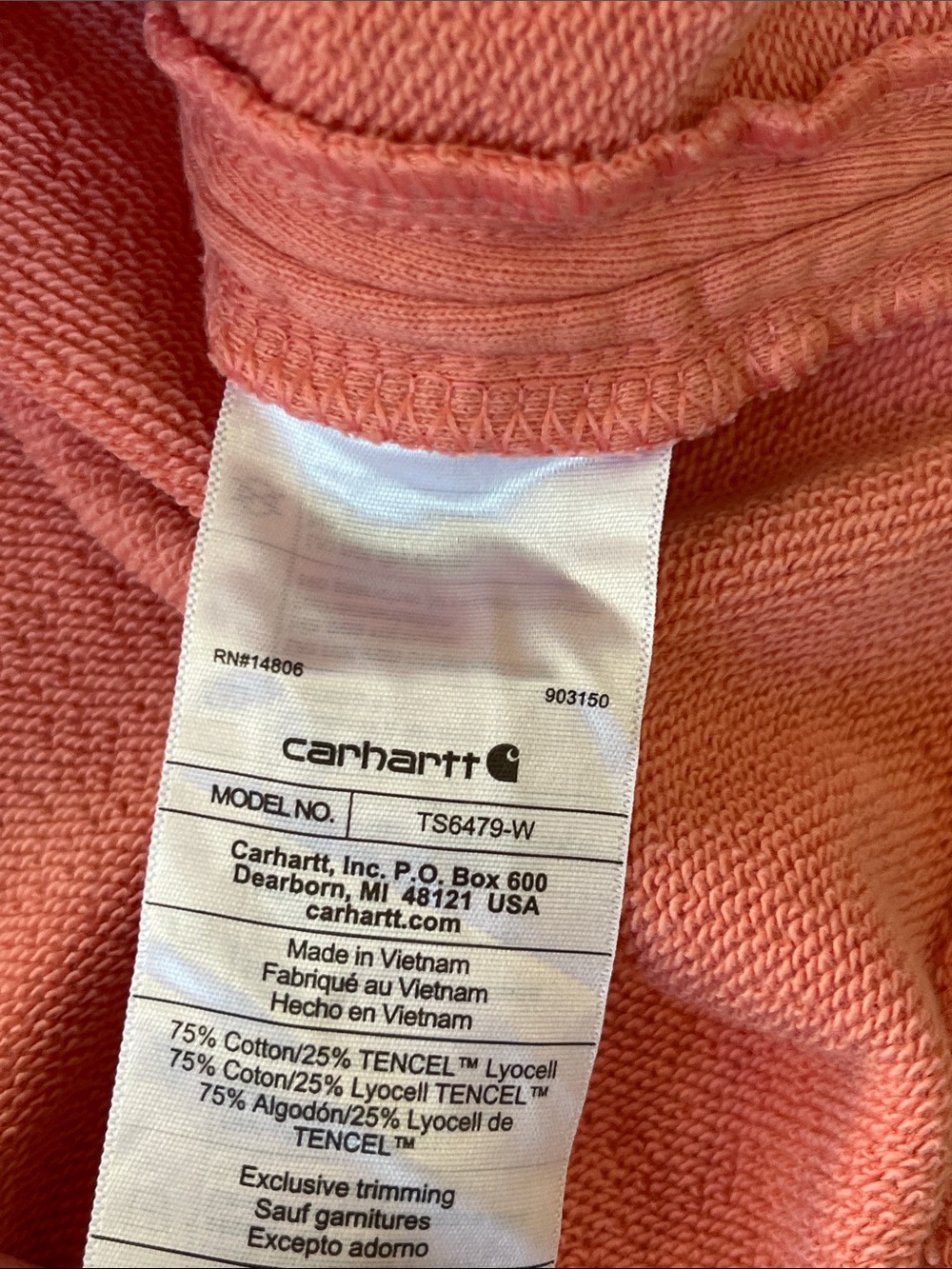 💓 Carhartt French Terry Midweight Hoodie Size Large Oversized Pink - Picture 9 of 11